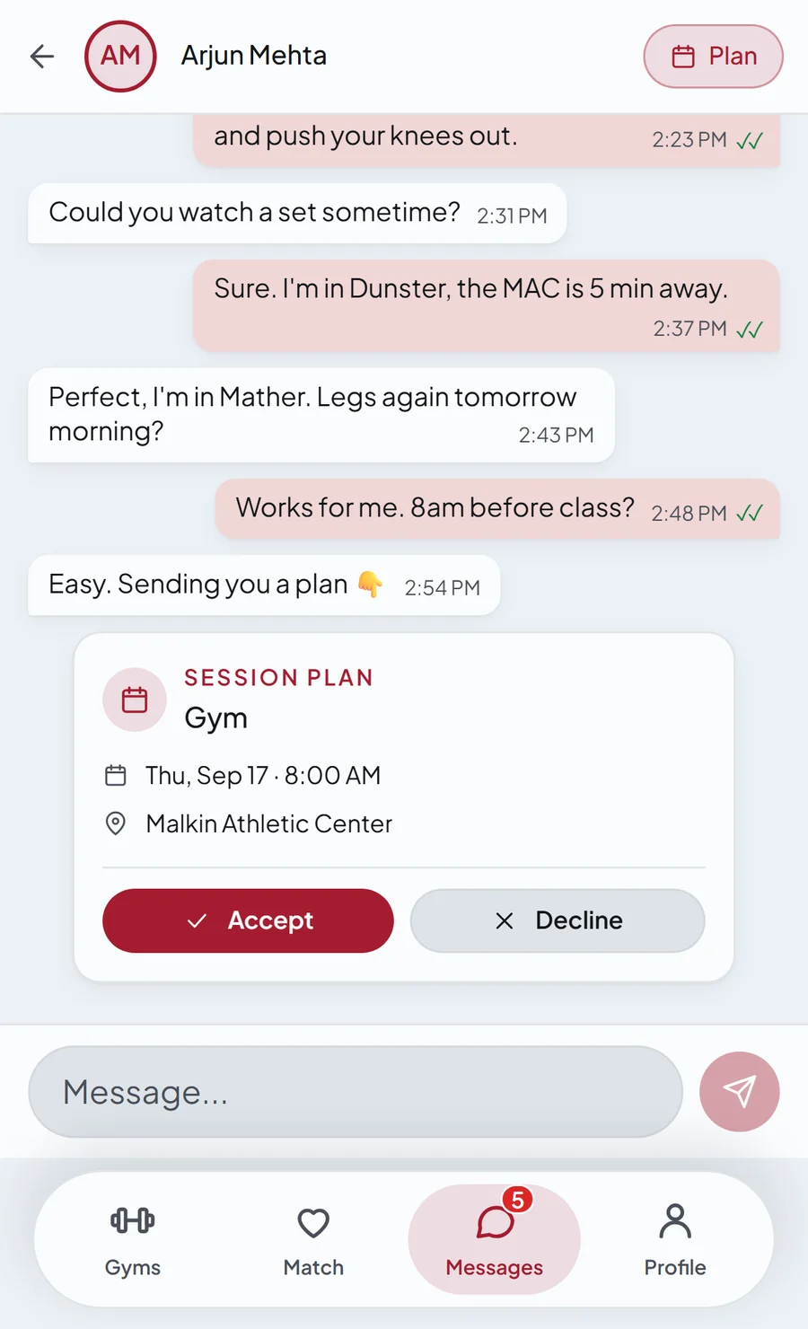 Plan: Plan sessions easily in the chat.